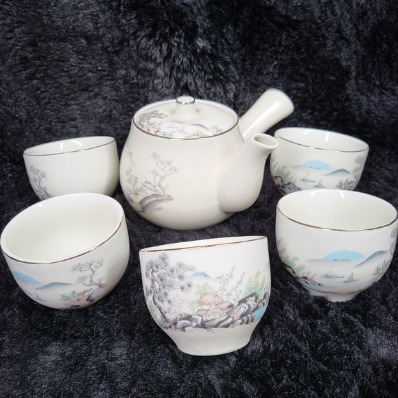 Vintage Tea set Japanese craquelure texture
